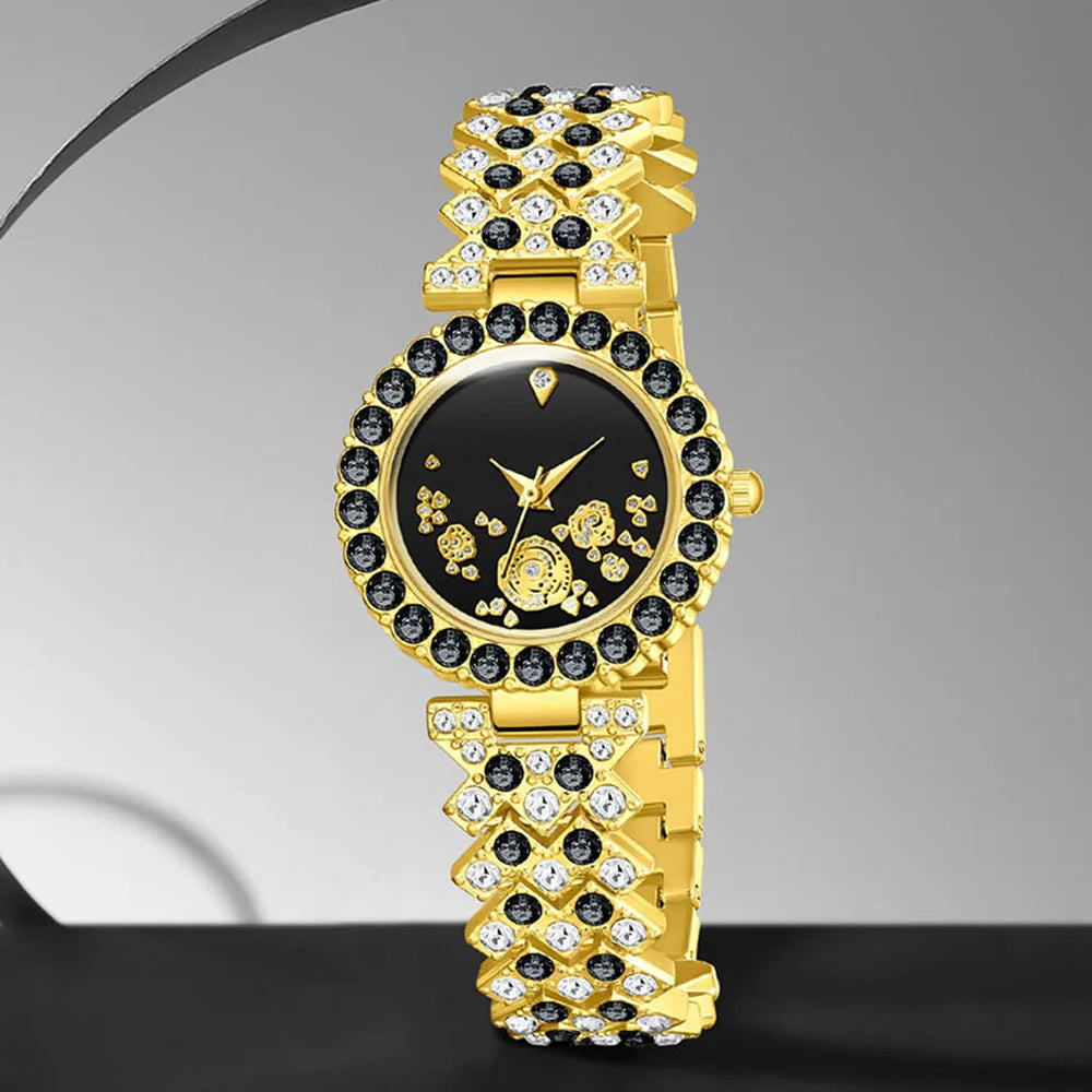 6PCS Women's Watch Set Fashion Trend Versatile Flower Elements Quartz Watch Bracelet Necklace Earrings Set Perfect Gift Qme