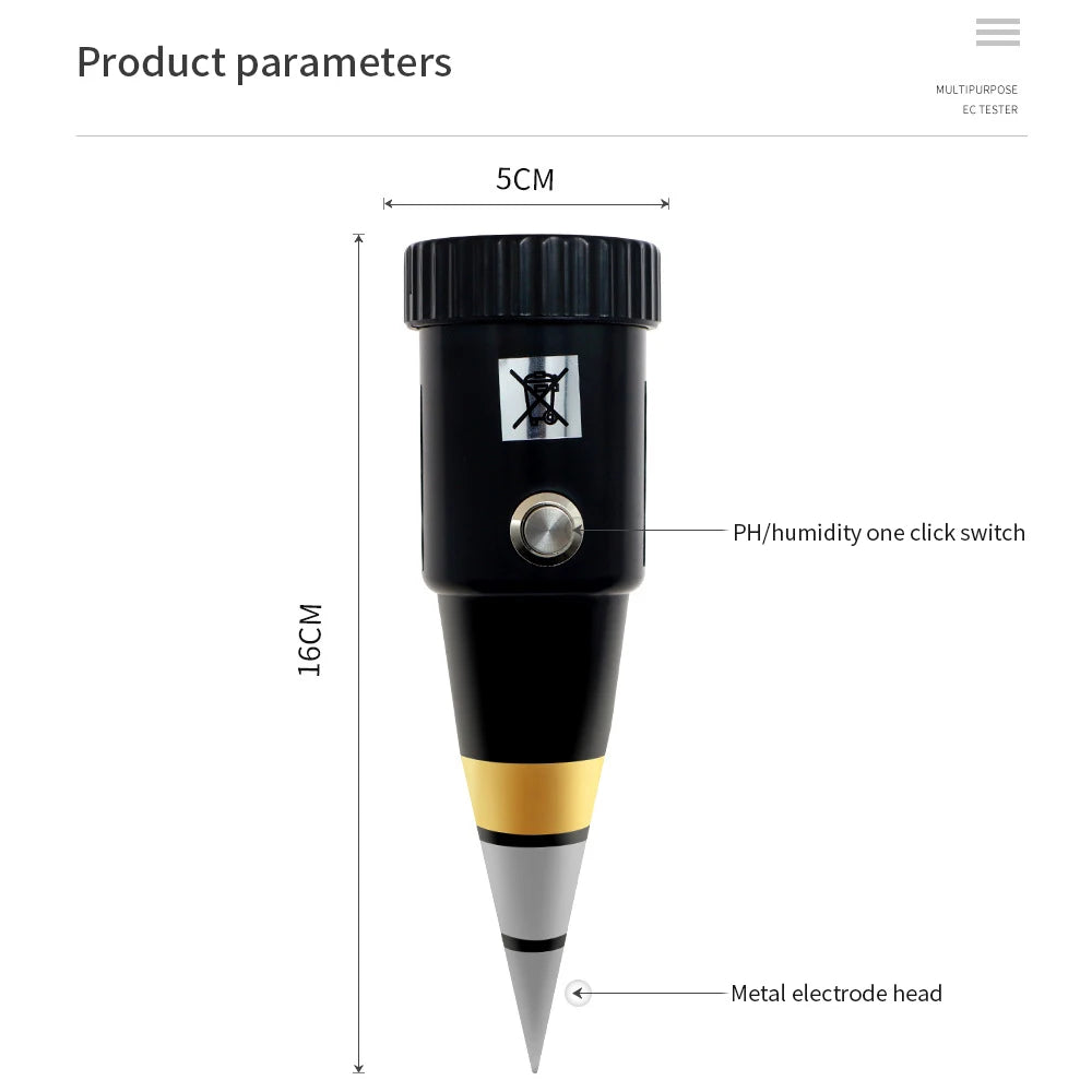 Soil Moisture PH Meter Acidity Humidity Tester Metal Sensor Probe 3 Qme