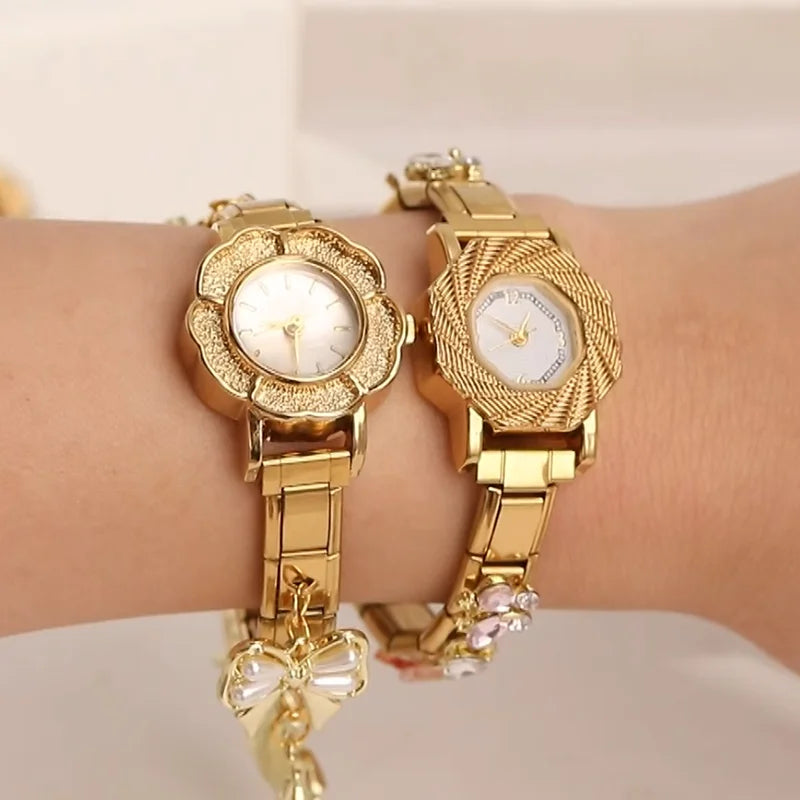 Wholesale Fashion Women's Mens Stainless Steel Round Hexagon Flower Shape High Quality Watch Bracelet For Friend DIY Watch Gifts Qme