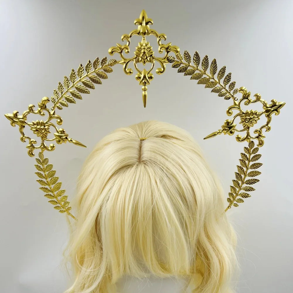 Fashion Gold Plated Halo Crown Wheat Ear Leaf Baroque Tiara Headband Qme Style 6