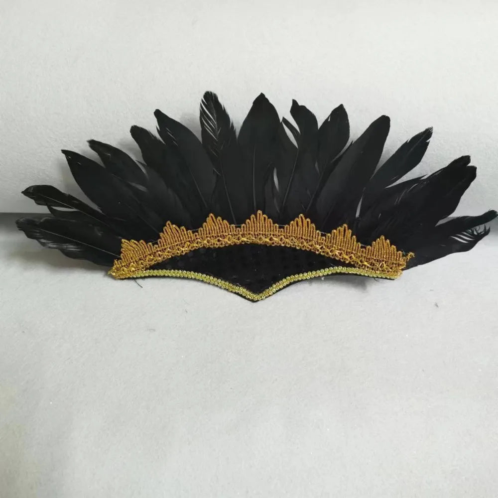 Fashion Adjustable Feather Headdress Head-mounted Colorful Chief Qme Black