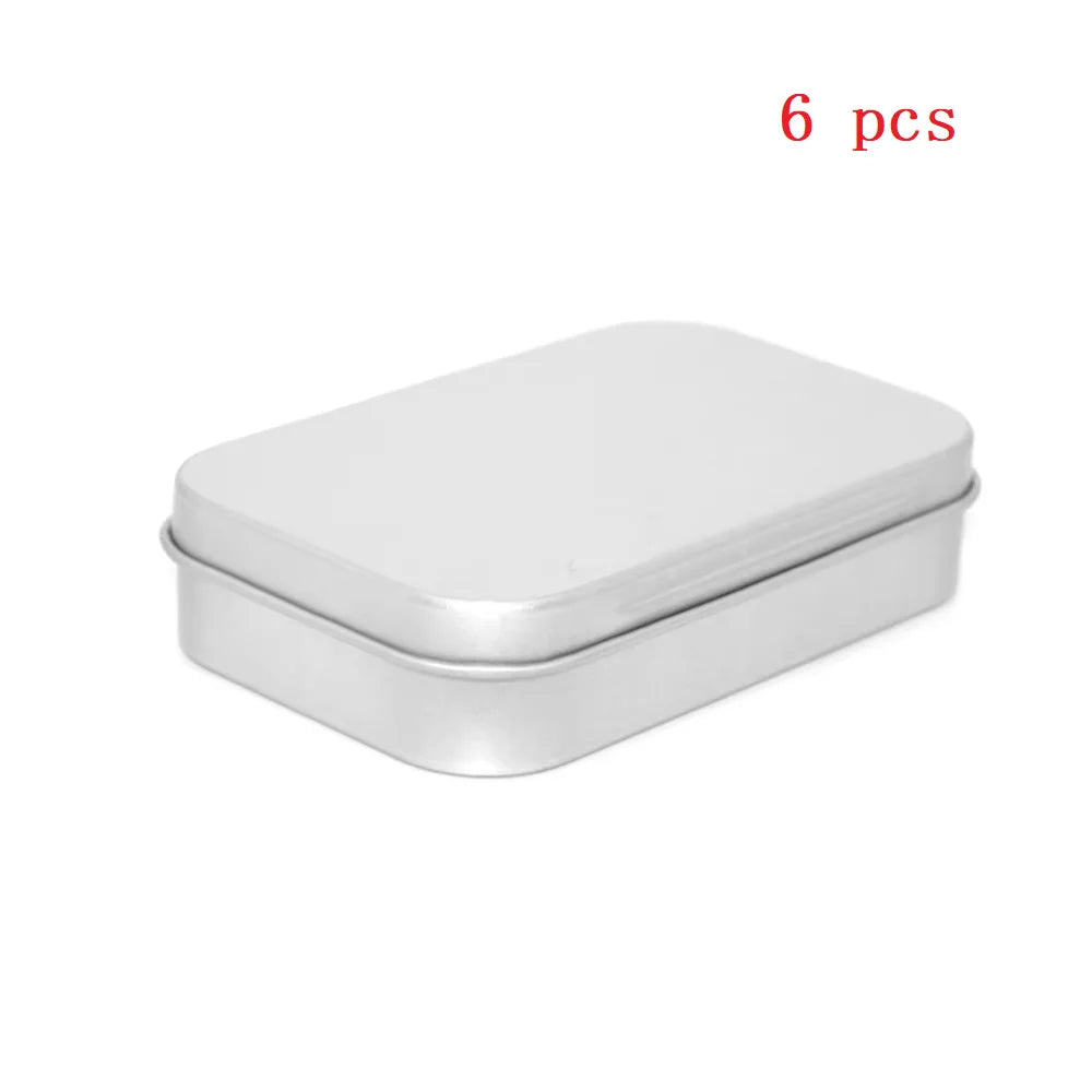 Metal Rectangular Empty Mini Tin Box Tinplate Push Candy Pill Cases Bins Jar Hinged Containers Small Organizer Storage Box Qme 6pcs Silvery M