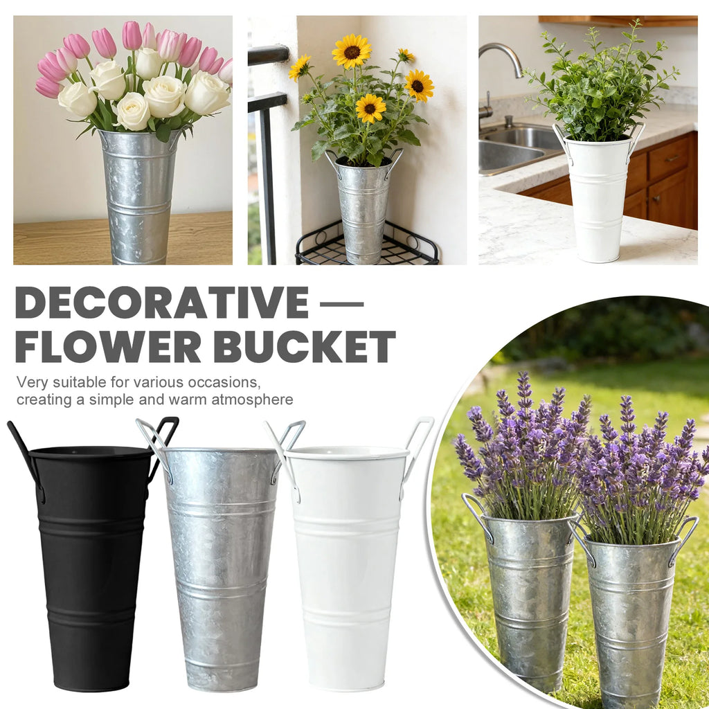 6Pcs Small Galvanized Tin Flower Buckets Flower Buckets with Handles Metal Flower Vase for Home Garden Table Centerpiece Decor Qme