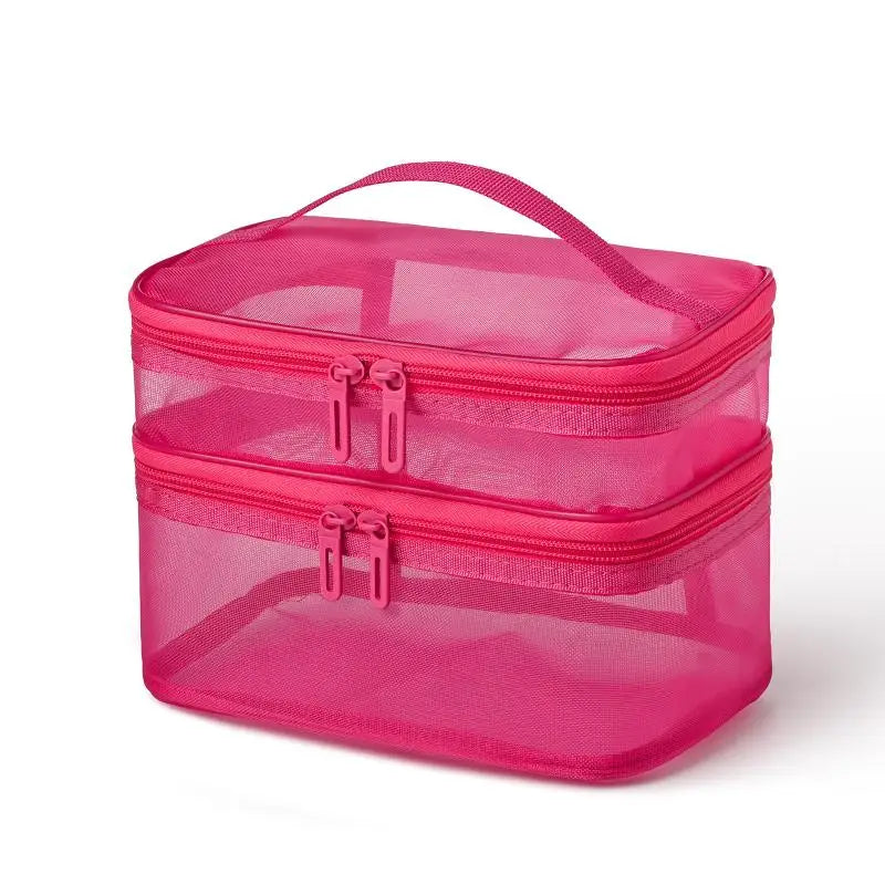 Transparent Mesh Travel Cosmetic Bag | Large Capacity Makeup & Skincare Organizer | Perfect Clear Toiletry Pouch for Vacations Qme style 15