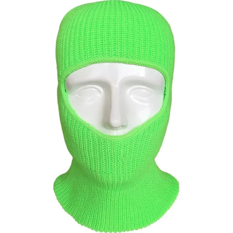 1 Hole Knitted Full Face Cover, Winter Balaclava, Warm Knit Thermal Ski Neck Gaiter for Outdoor Sports Qme fluorescent Green 2pcs