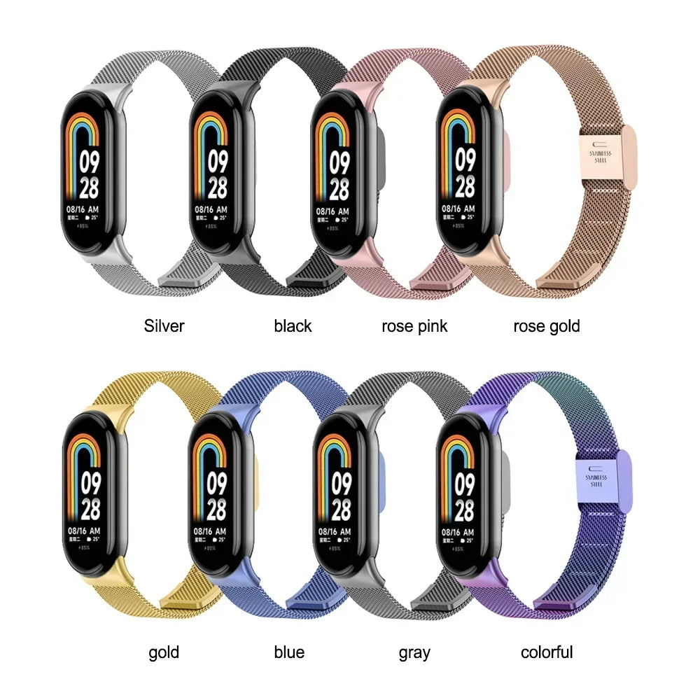 Metal Mesh Stainless Steel Strap for Xiaomi Mi Band 8 Smart Bracelet Replacement Accessories Watchband Miband 8 Smartwatch Qme