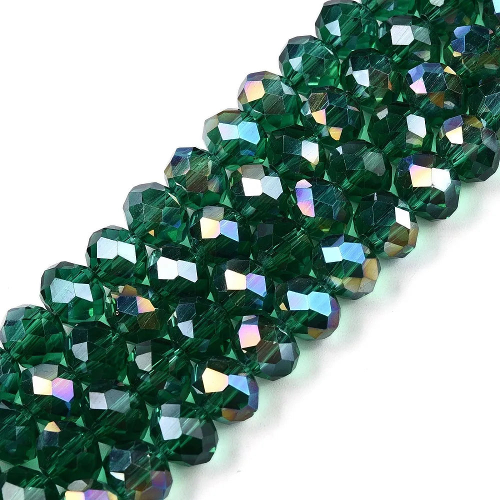 PandaHall 20strands glass Multicolor Beads AB Plated Faceted 8x6mm for DIY Jewelry Making Qme Green