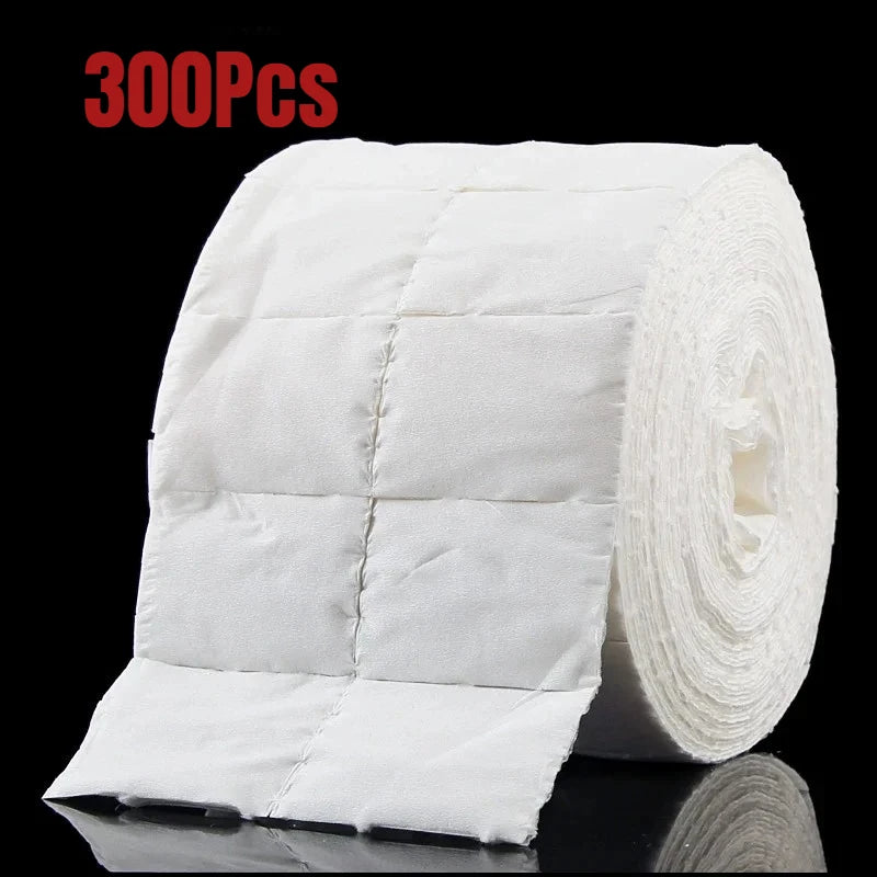 300Pcs/Roll Nail Polish Remover Cotton Pads White Torn Off Lint Free Nail Wipes for Gel Glue Makeup Manicure Cleaning Tool Paper Qme 300pcs