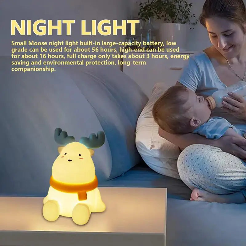 Reindeer Night Light Cute Silicone Elk Lamp Kids Dimmable Qme