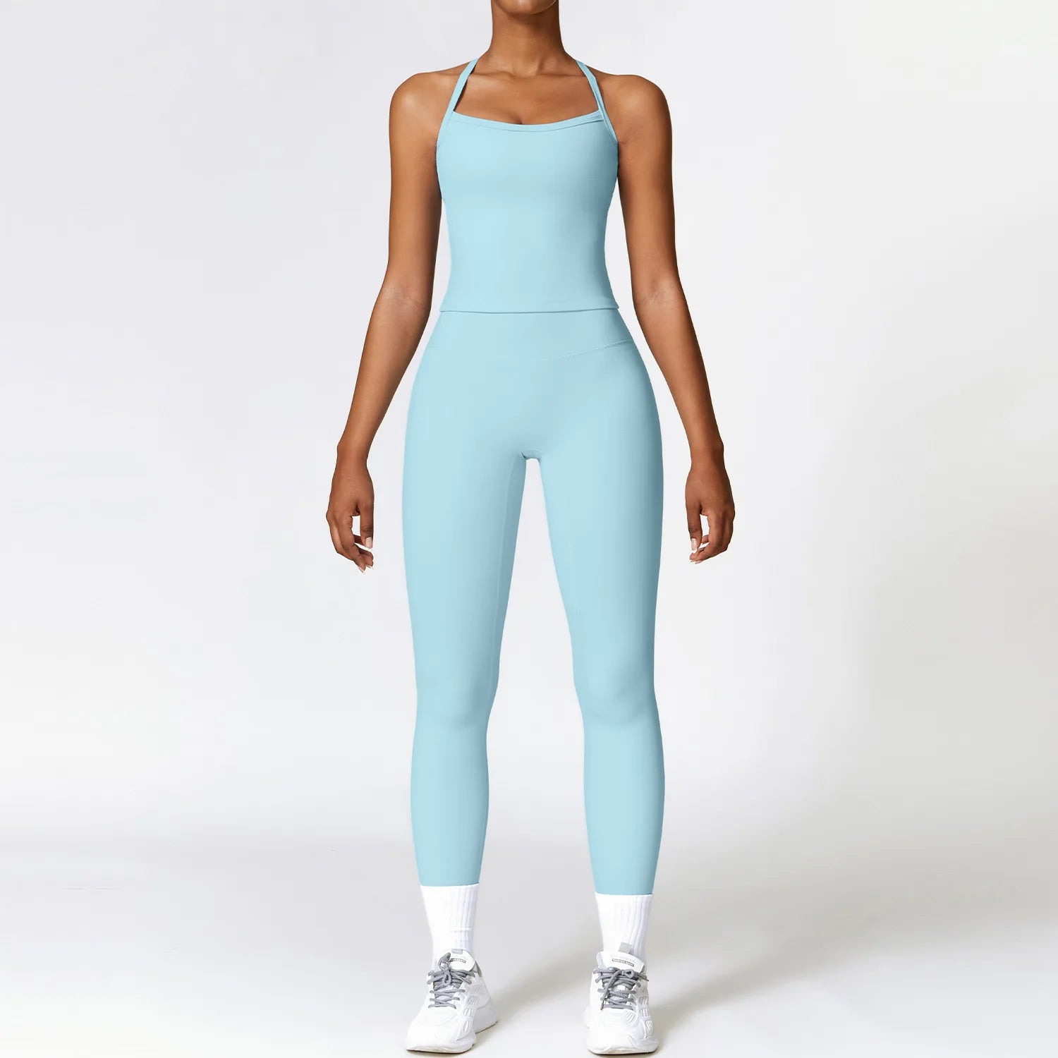 A 2PCS Yoga Suit Sports Set Gym Set Women Tracksuit Running Workout Clothes Long Sleeve Sports Bra Athletic Wear Yoga Clothing Qme 2pcs sky blue1 L