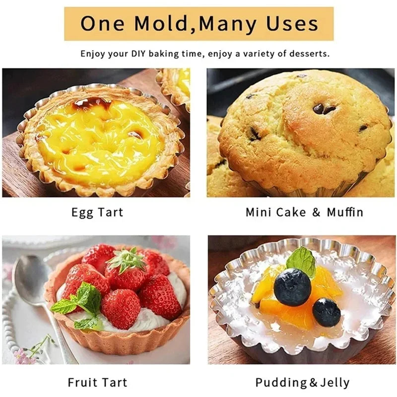 Reusable Aluminum Egg Tart Molds Cookie Pudding Jellies Mould Mooncake Mold Pastry Tools Baking Accessories Kitchen Tools Qme