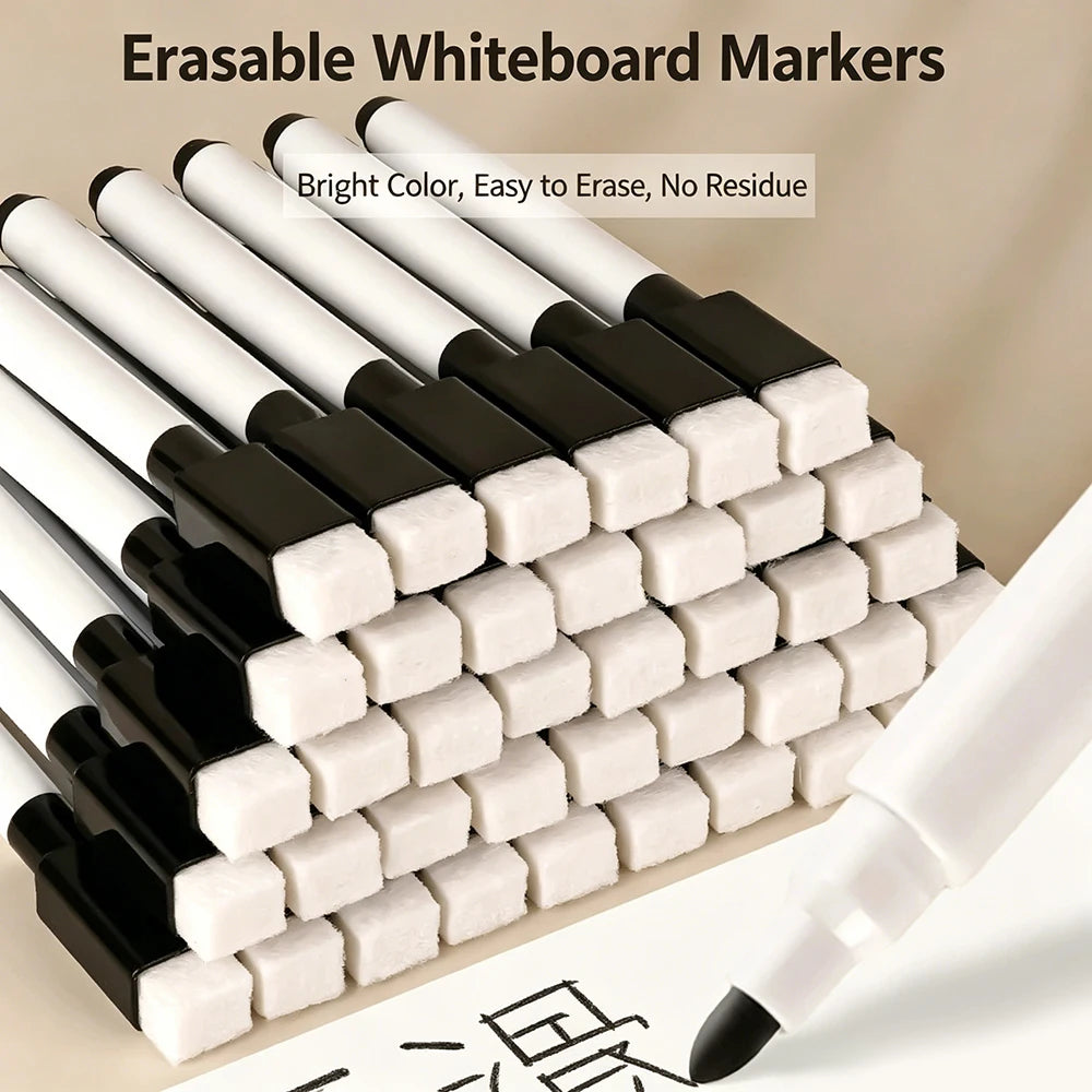 Magnetic Black/White Dry Erase Markers with Eraser Cap White Board Dry erase Markers Classroom Dry Wipe Pens for Office School Qme