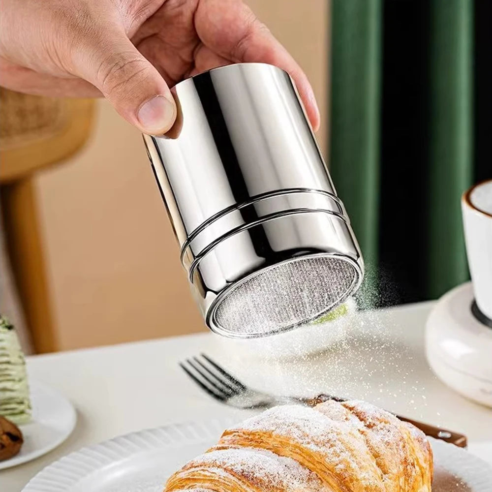 Duster With Cover Cocoa Powder Coffee Stainless Steel Duster Fine Mesh Bucket Seasoning Bottle Home Kitchen Qme