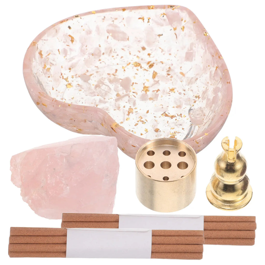 1Set Crystal Heart Incense Burner Set for Meditation Yoga Home Decor Romantic Design Removable Ash Collector Natural Stone Qme