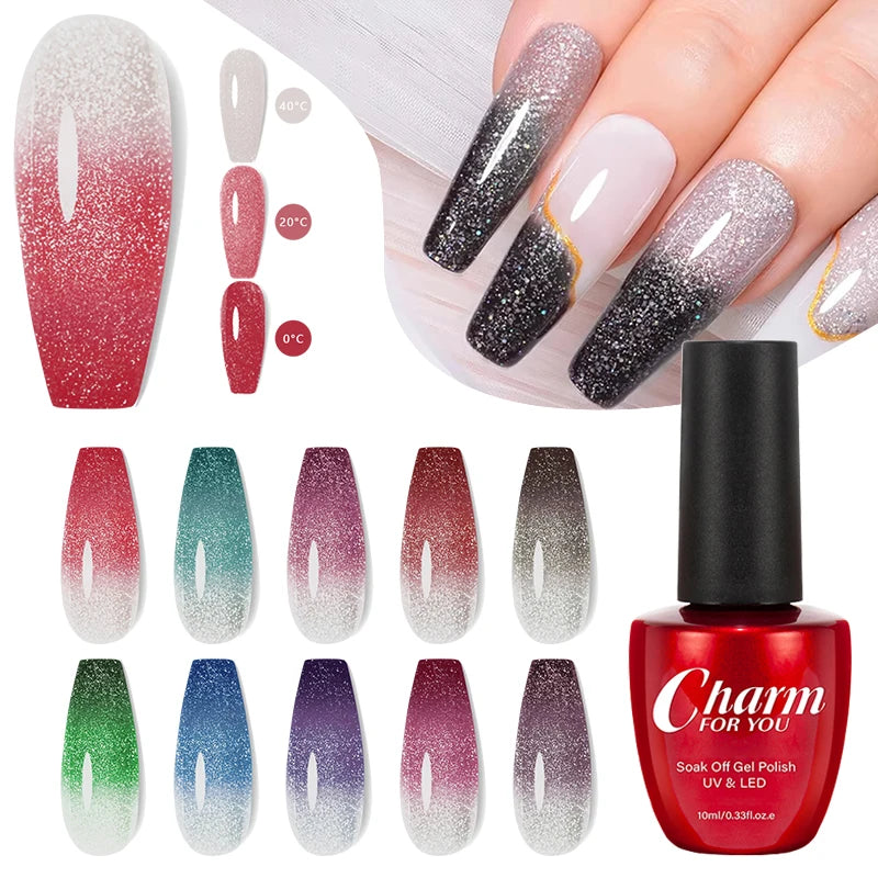 Thermochromic Diamond Glue Changing Nail Art Polish Sparkle Shimmer Qme