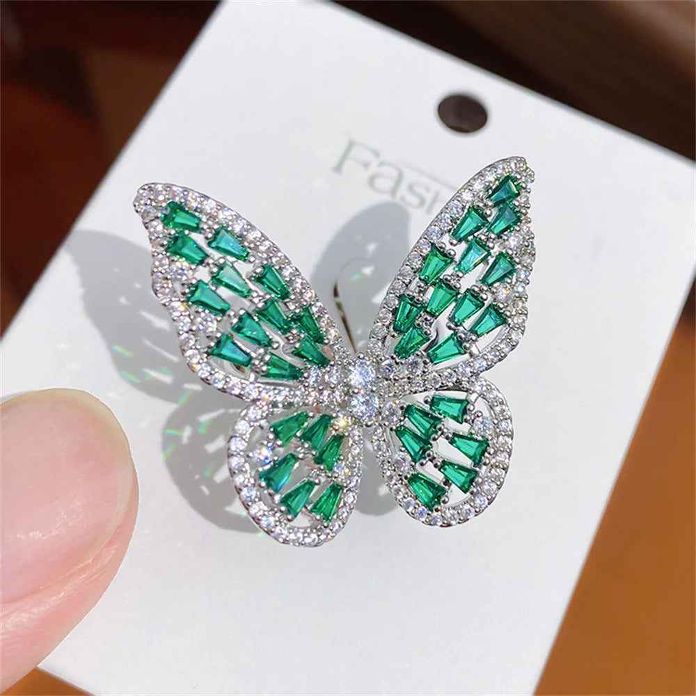 Personalized Colorful Butterfly Zircon Large Ring Adjustable Cute Luxury Shining Butterfly Ring Banquet Jewelry Qme bailv