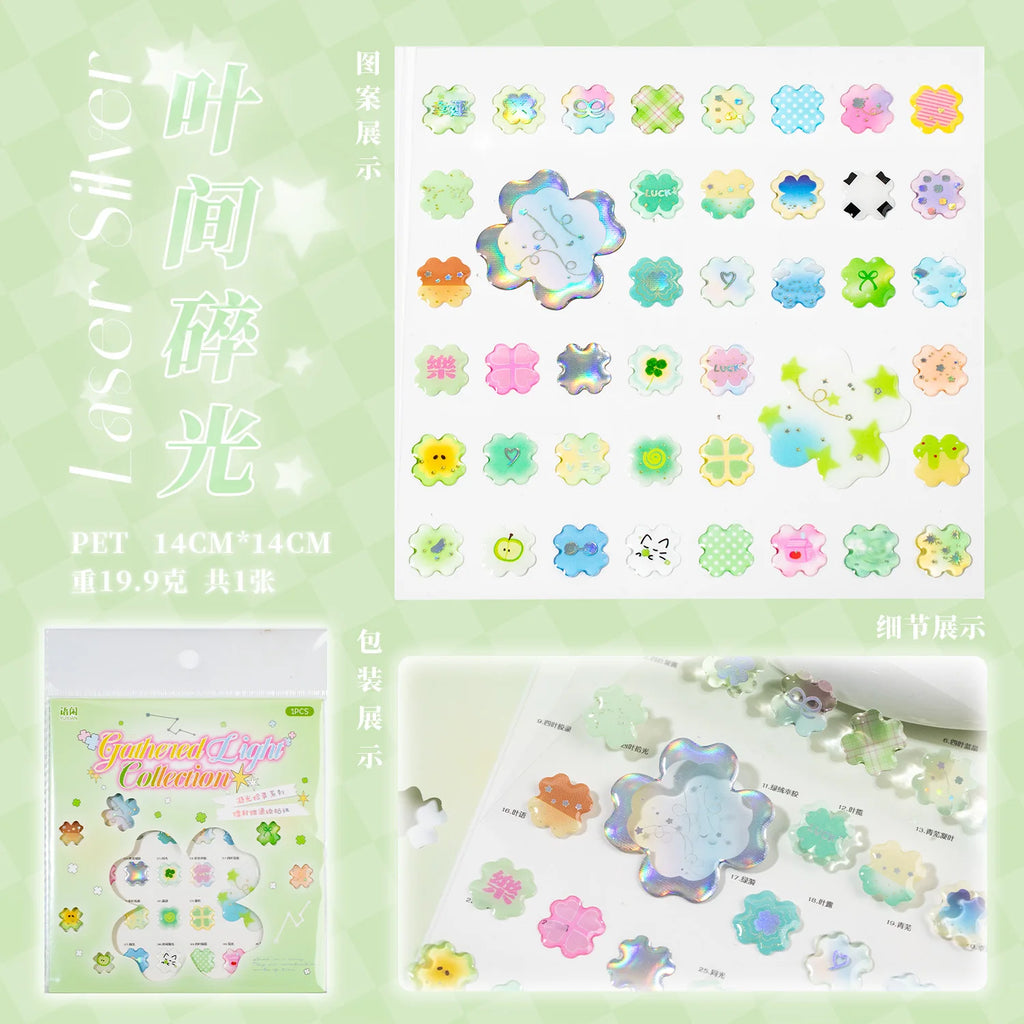 1 Sheet Cute Heart Shamrock Laser Silver Epoxy Sticker for DIY Scrapbooking Collage Guitar Phone Case Decoration Qme 3