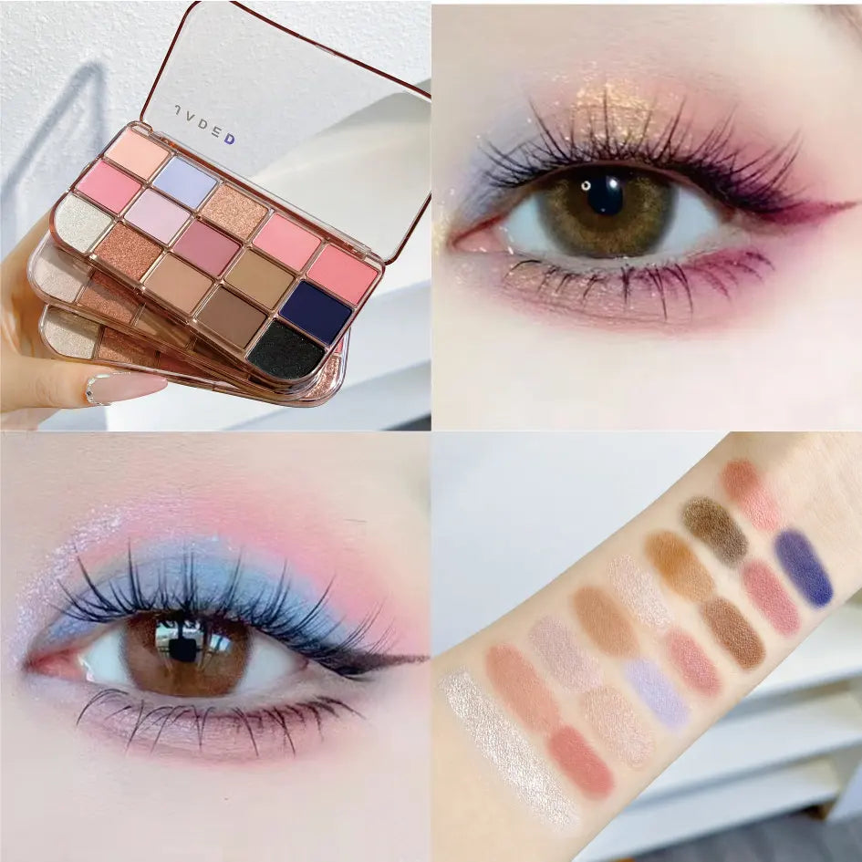 15Colors Nude Pink Eye Shadow Palette Pearlescent Matte Lying Silkworm Brighten Low Saturation Earth Brown Color Daily Makeup Qme 02