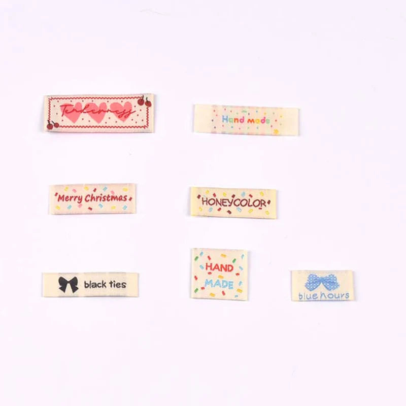 30pcs 12-53mm mixed styles Handmade Fabric Labels, Cute Print Cotton Sew On Tags for DIY Clothes Bags Crafts Decoration cp3859 Qme 12-53mm-mix