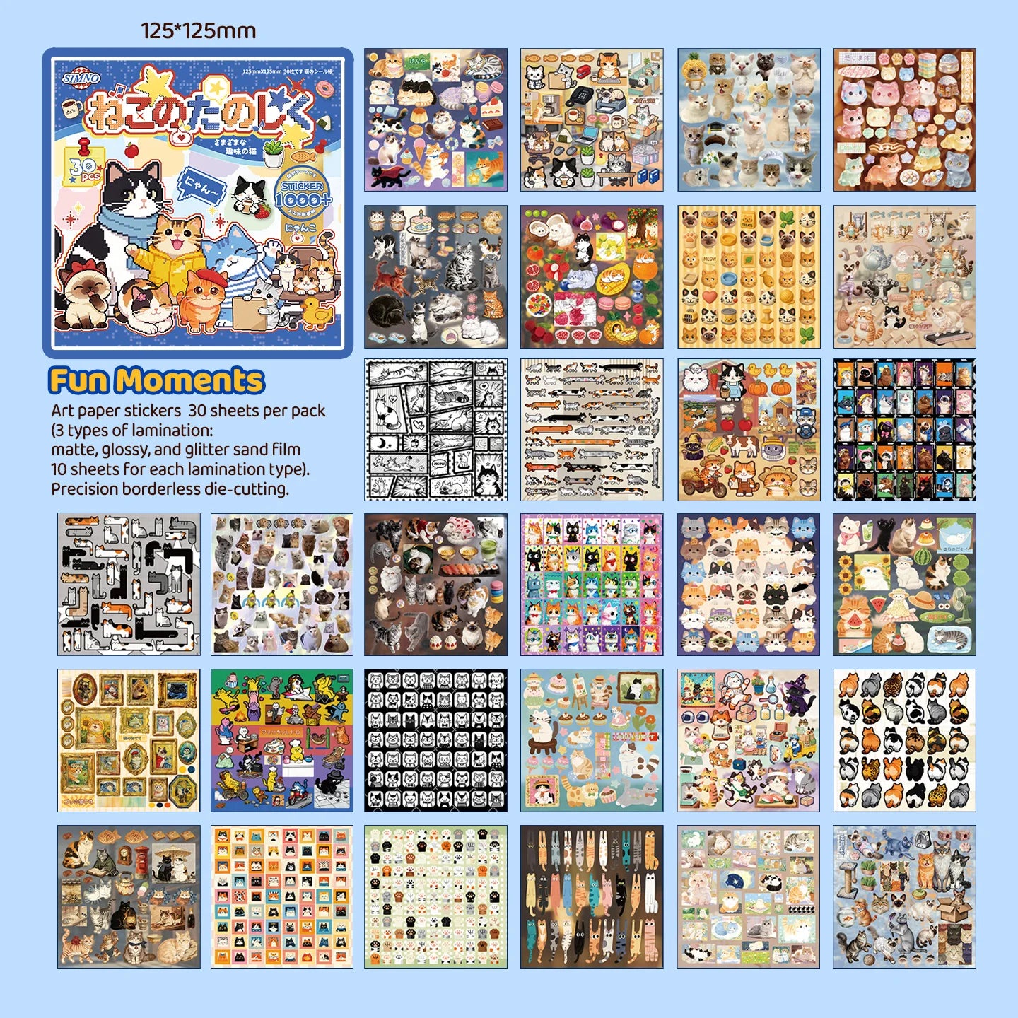 TIANZI Cute Cat Theme Kawaii Stationery Die Cut Sticker Book 30/60 Sheets DIY Handmade Scrapbooking Decoration Supplies Qme A