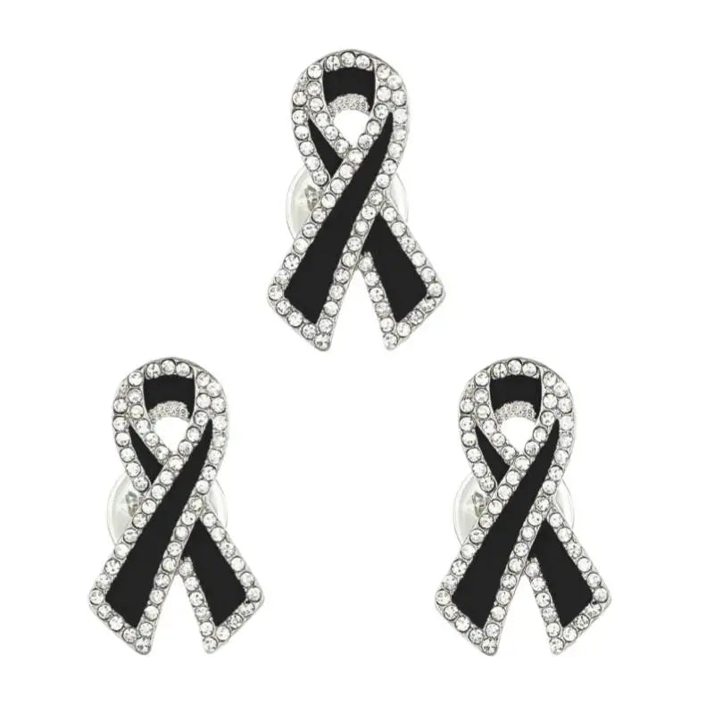 1/3/5Pcs Black Rhinestones Ribbon Brooch Funerals Memorial Pin For Woman Men Suit Dress Shirt Accessories Mourning Badge Qme A2