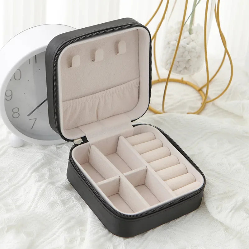 1pcs Single Layer Square Storage Box Ladies Travel Leather Jewelry Box Classic Various Colors Storage Box Qme Dark Black