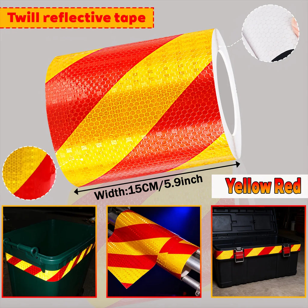 Twill ReflectiveTape High Visibility Self-Adhesive Safety Warning Sticker Conspicuity For Truck Qme Red Yellow-15cm 1m