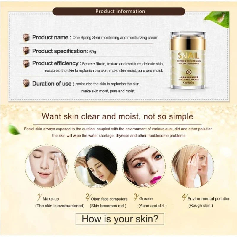 Skincare Snail Collagen Cream Anti Aging Whiten Skin Face Fade Dark Qme