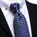 Hi-tie Luxury Teal Blue Wedding Necktie Men's Tie Glod Collar Pin Qme N-3532-CP-0001