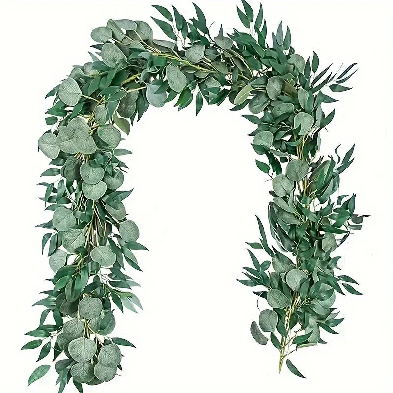 Artificial Eucalyptus Wreath Willow Leaves Green Vines Fake Plants Qme