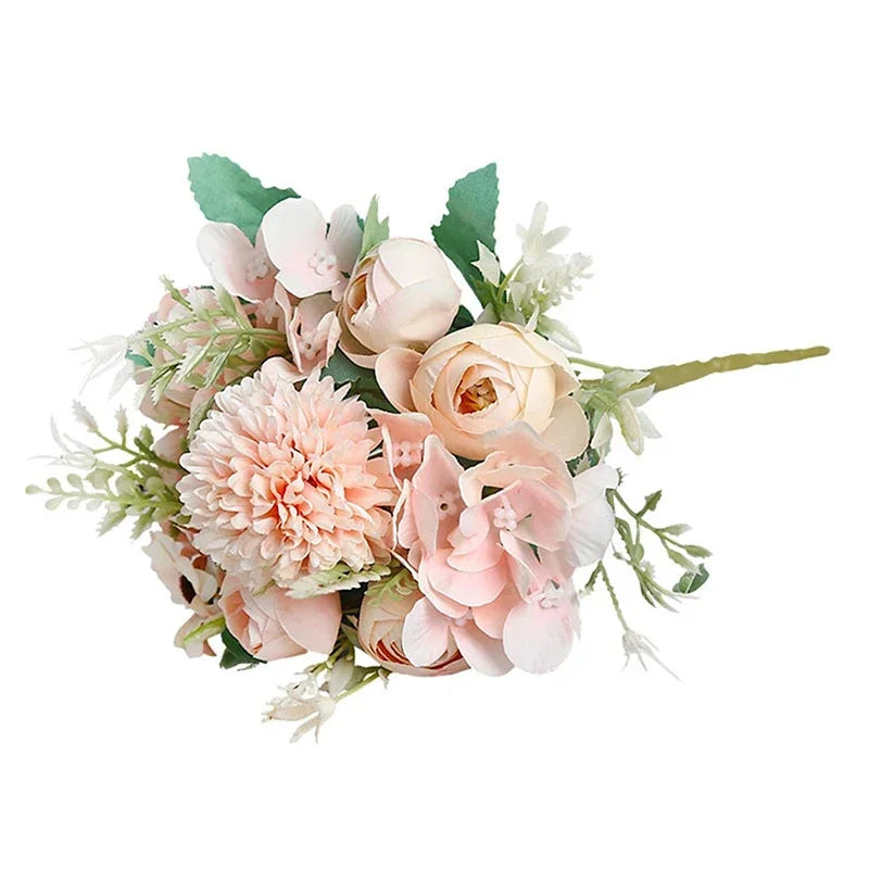 Artificial 1PC Flowers Wedding Home Bedroom Decoration Bridal Bouquet Garden Fake Silk Roses Hydrangeas Vase For Board Outdoors Qme