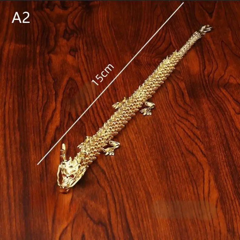 3D alloy golden dragon statue with movable limbs - home desktop decoration, symbol of power and good luck Qme A2