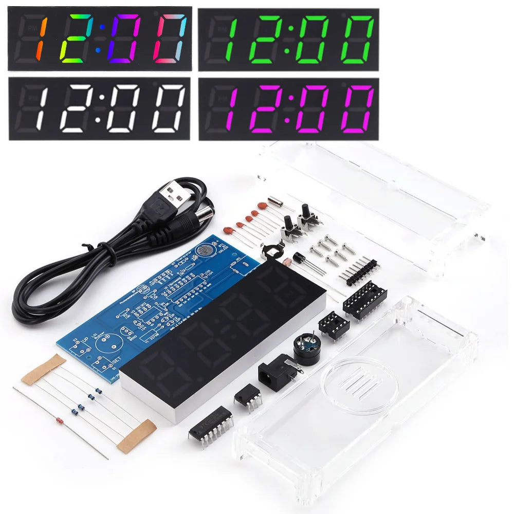 Colorful Digital Clock Electronic Kit Time Week Temp Date Display Electronical Clock Making Experiment Kit for Soldering Project Qme