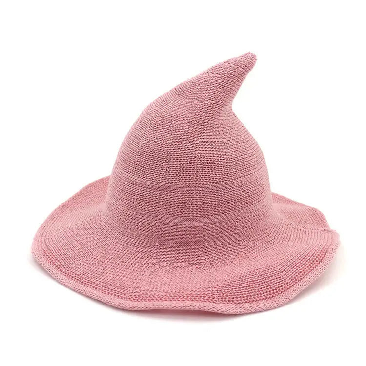 Vintage Halloween Woman Witch Hat Costume Wool Knit Hat Party Coseplay Masquerade Witch Hat Halloween Prop Decoration Qme Pink