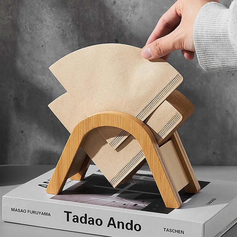 Filter Paper Storage Stand Hand Drip Coffee Holder Wooden Rack Qme