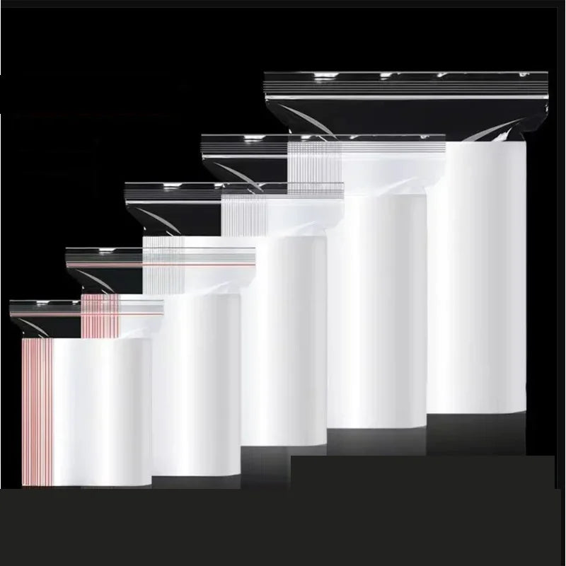 Clear Plastic Zip Lock Bags 0.08/0.1/0.2mm Red White Seal Reusable Storage Zipper Bags For Parts Food Travel Sample Packaging Qme