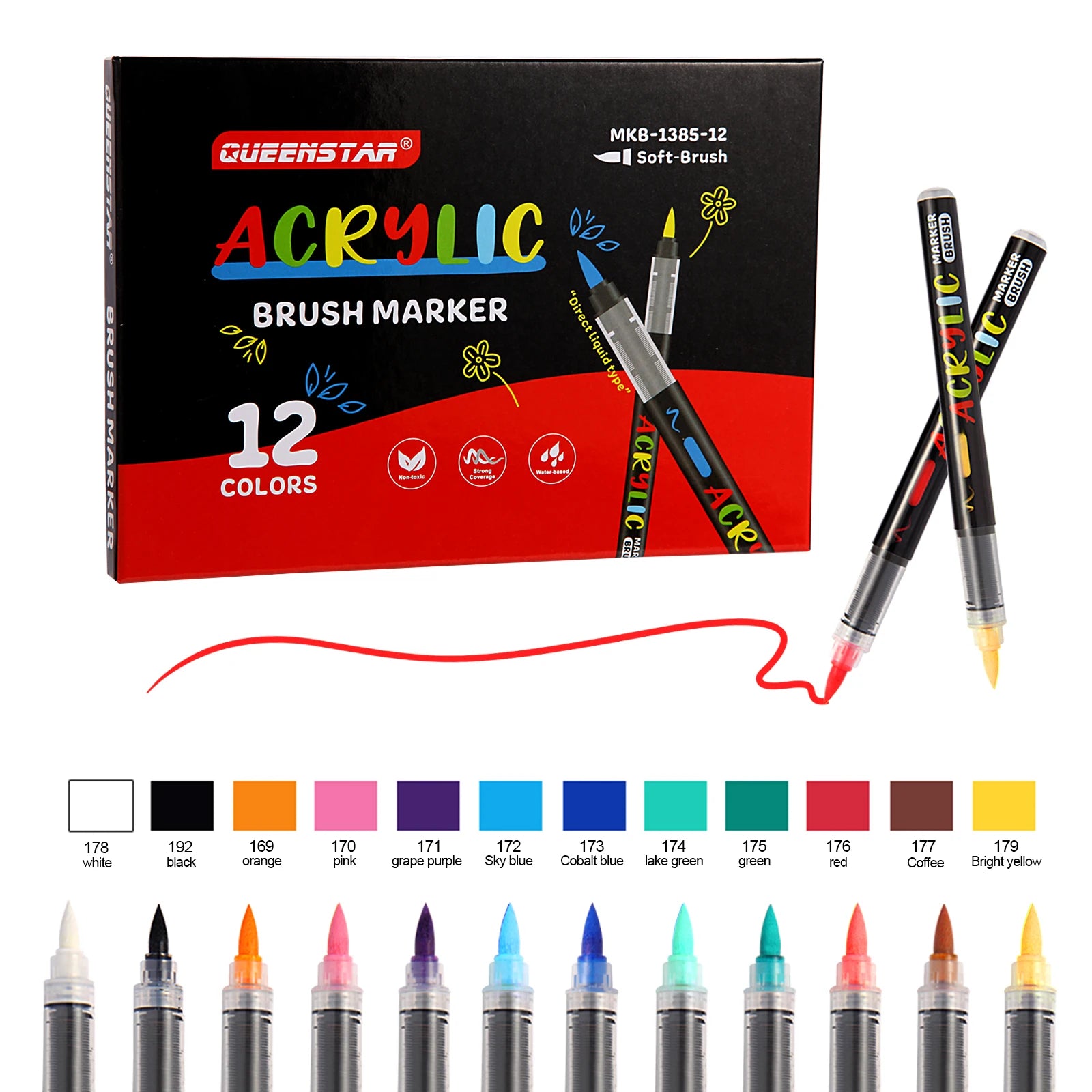 12/24/36/48 Colors Brush Tip Acrylic Paint Markers Non-toxic Quick Dry Art Pen for Fabric Wood Canvas Glass Rock DIY Craft Qme 12 colors