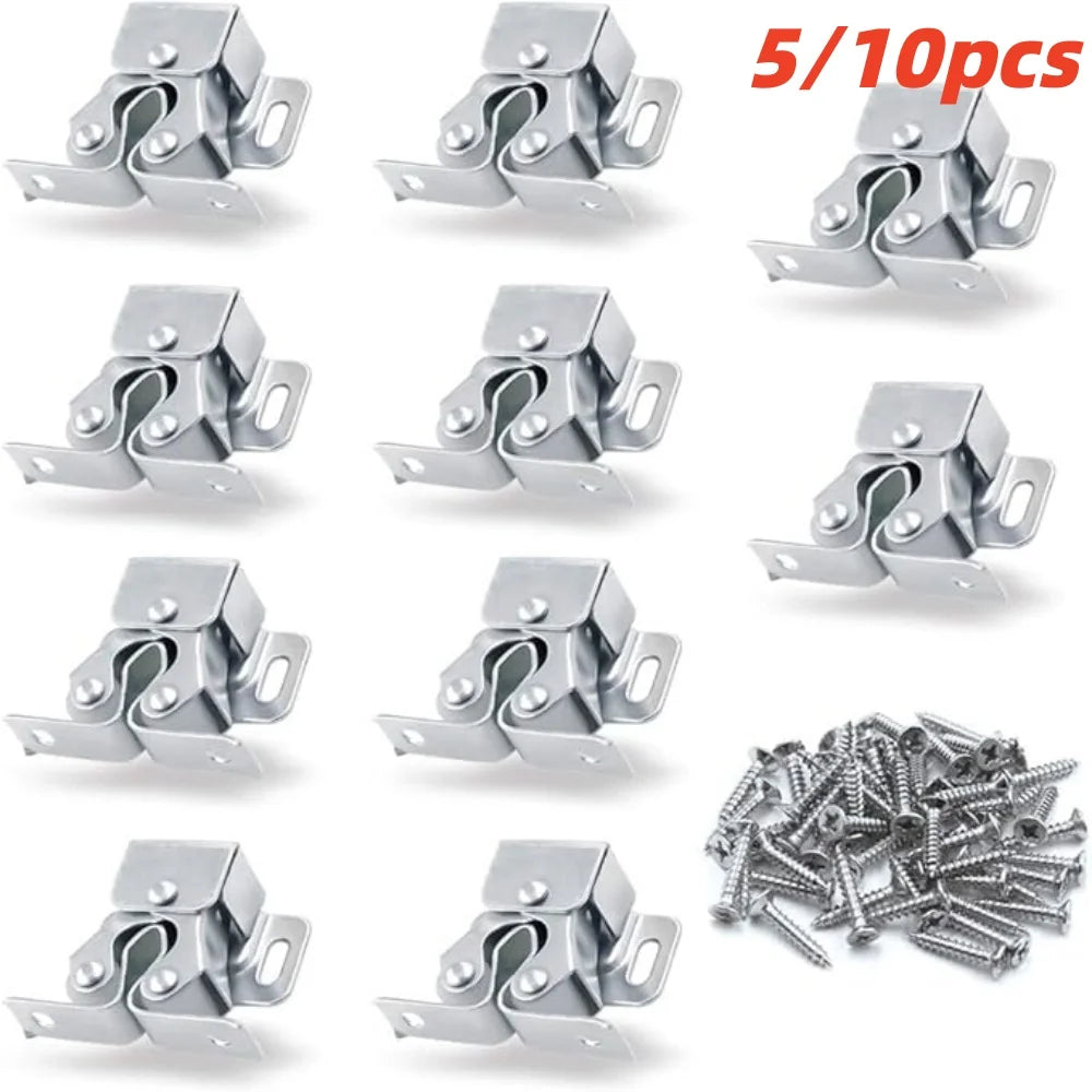 10/5pcs Stainless Steel Vintage Door Latch Lock Press-type Wardrobe Door Buckle Dual Wheel Spring Fixed Lock Home Lock Hardware Qme
