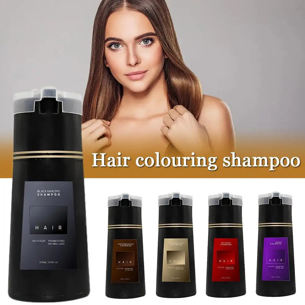 200ML Hair Coloring Shampoo Dye Shampoo For Covering Gray White Shampoo Black Brown Purple Hair Colouring Shampoo Hair Care Qme