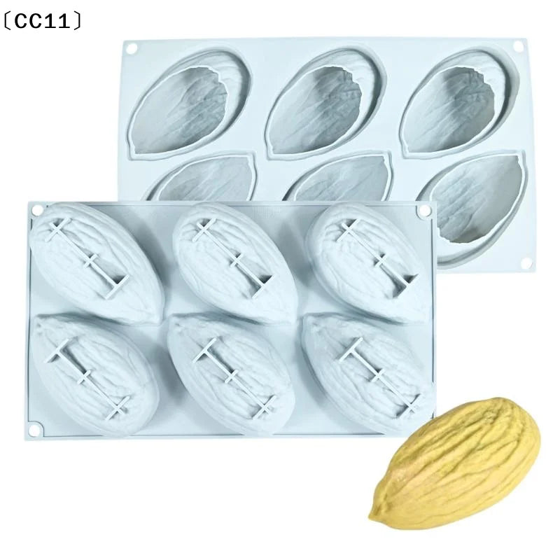 6-Cell Silicone Chocolate Mold Pistachios Pecan Coffee Bean Design Qme