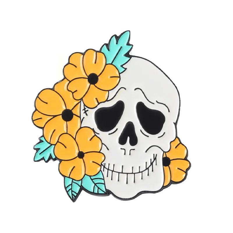 Flower Skeleton Enamel Pins Skull Badges Punk Plant Brooches Lapel Clothes Backpack Gothic Women Men Kids Jewelry Gift Wholesale Qme style 2