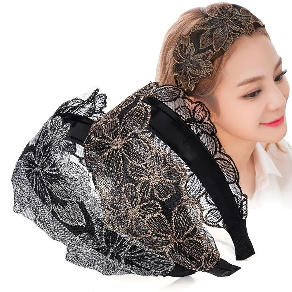 Retro Simple Summer Lace Flower Wash Face Women Hair Hoop Korean Wide Qme
