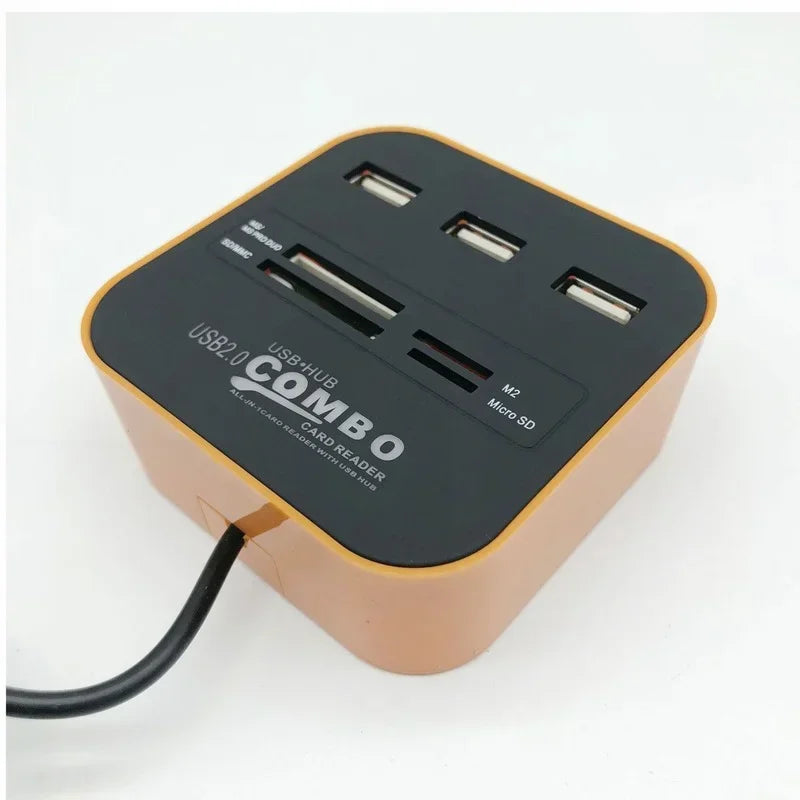 High Speed USB Hub 2.0 3 Ports with Card Reader Mini Hub USB Combo All In One USB Splitter Adapter for PC Laptop Computer Qme Pink