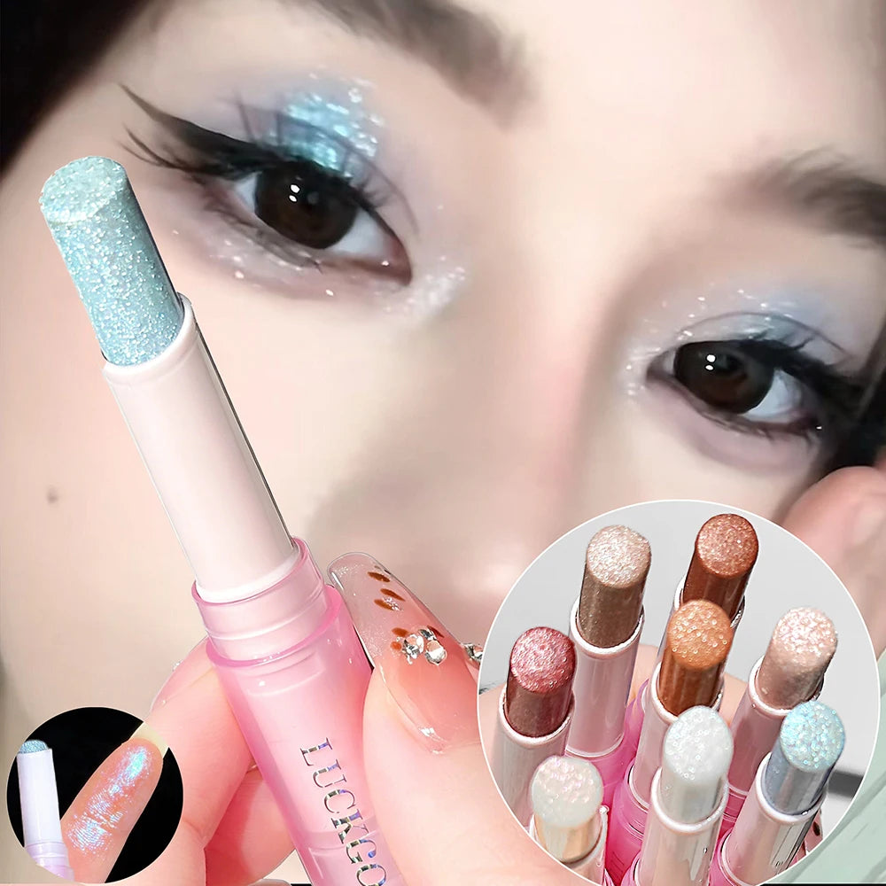 Blue Diamond Jelly Eyeshadow Stick Aurora Glitter Pink Purple Moonlight Highlighter Stick Brighten & Contour Makeup Illuminator Qme