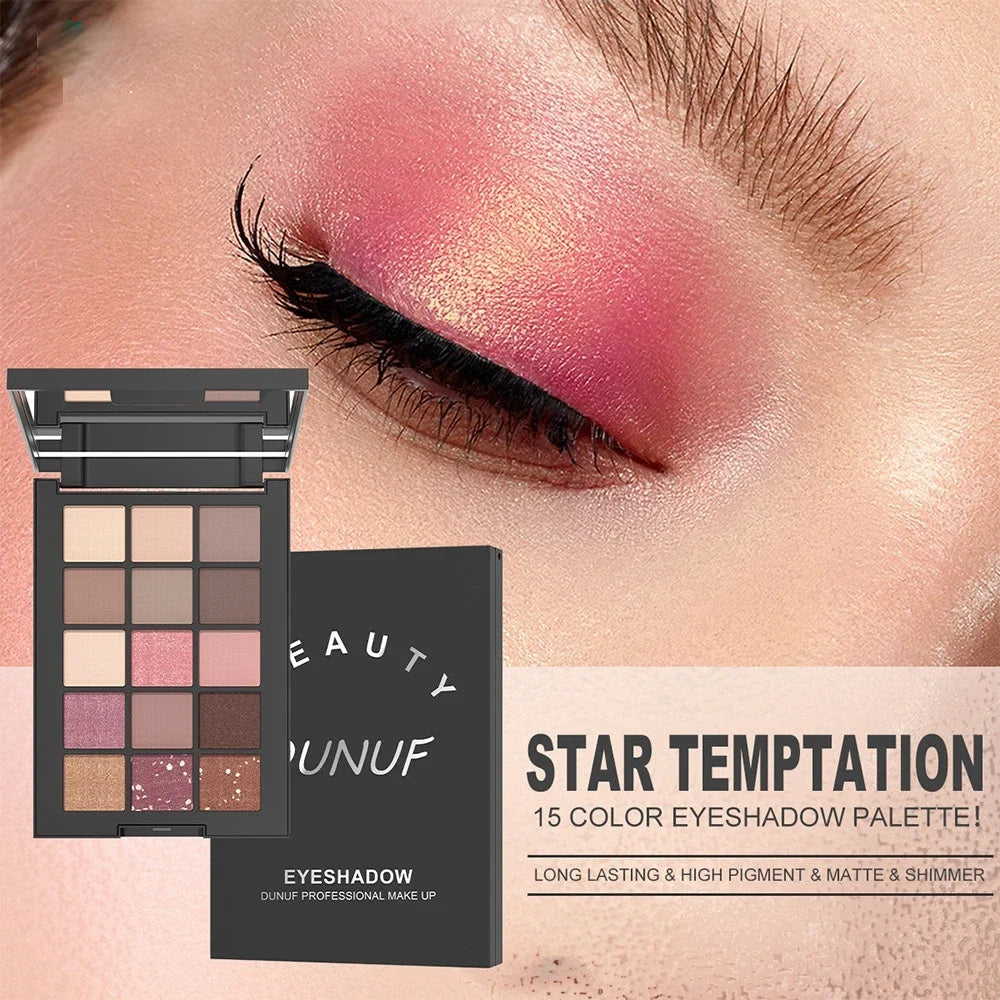 15-Grid Red Eyeshadow Palette Purple Glitter Pearlescent Matte Eye Shadow Shimmer Makeup Long Lasting Women Beauty Eye Cosmetics Qme