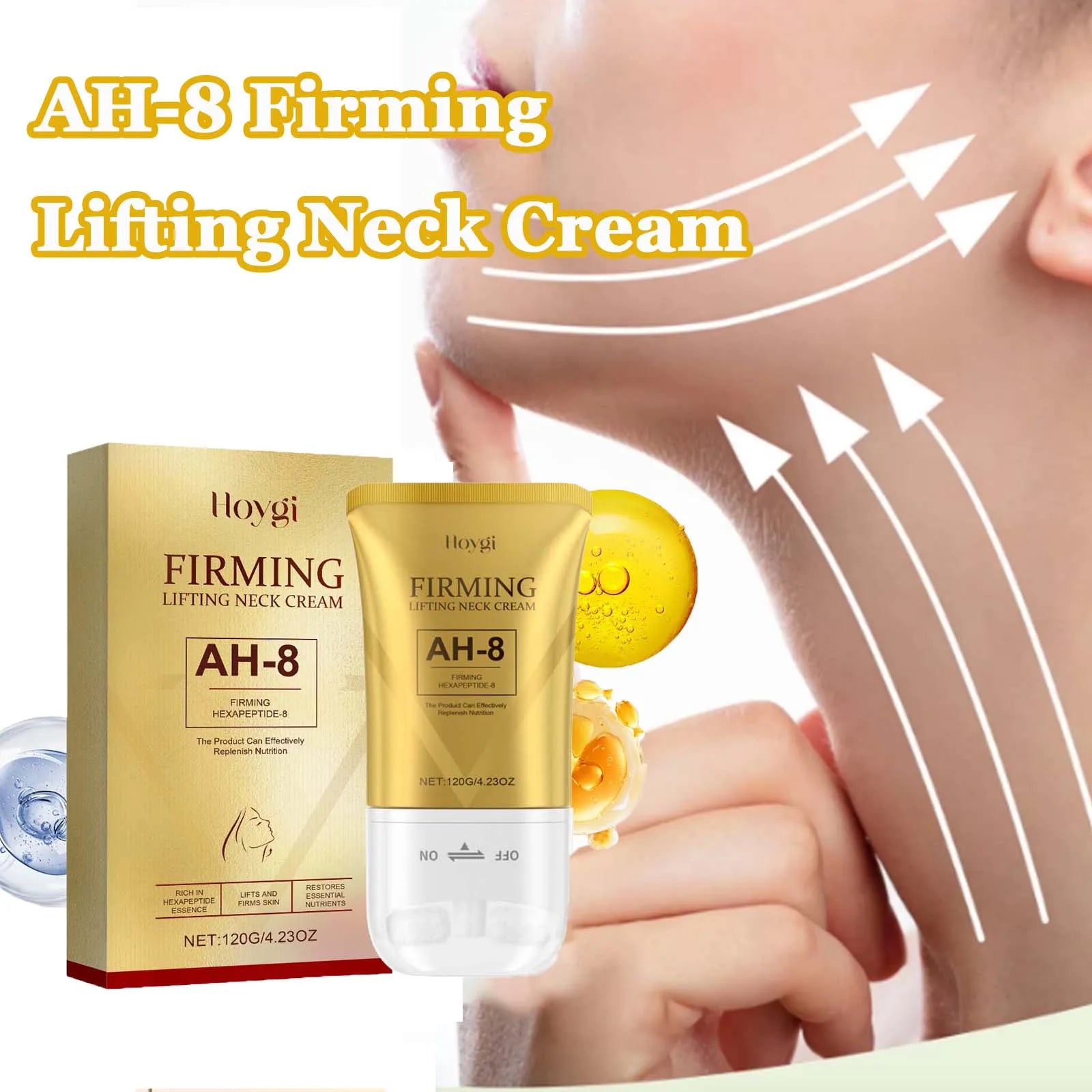 AH-8 Neck Firming Roller Cream Moisturizing Lifting Brighten Skin Fades Fine Lines Reduce Double Chin Massage Firm Neck Cream Qme