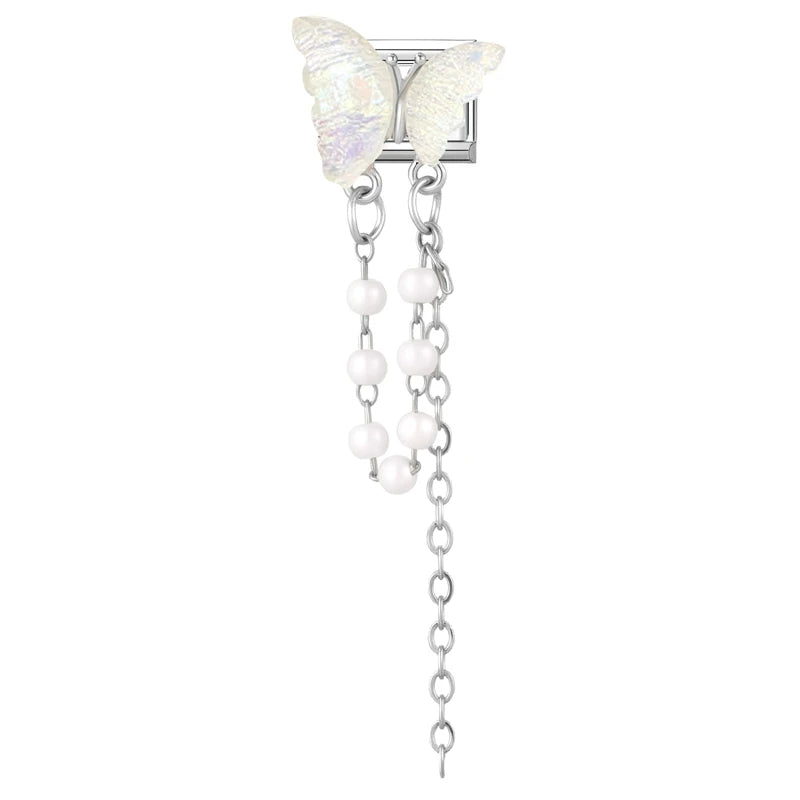 Women Men New Colorful Butterfly Zircon Long Pearl Tassel Chain Italian Charms Fit 9mm Stainless Steel Bracelet DIY Jewelry Gift Qme Style 8