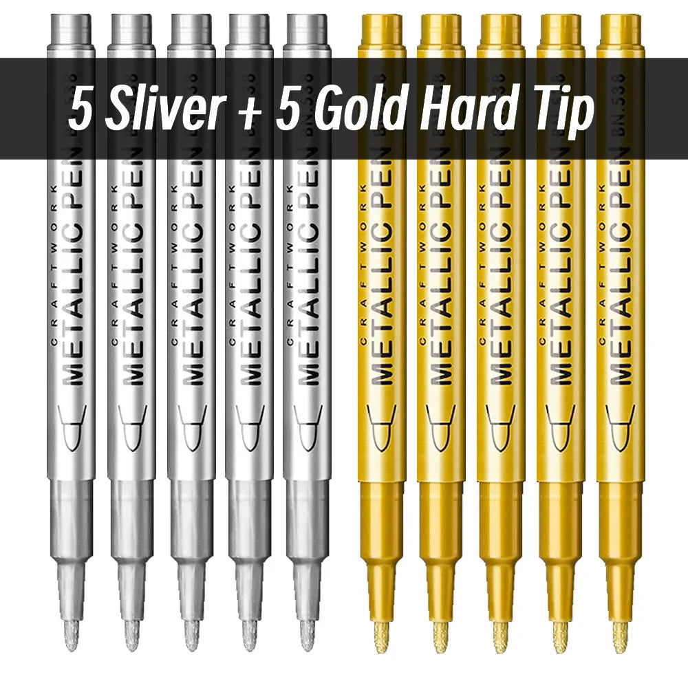 3pcs Brush Metallic Paint Marker Pens Gold Silver Color Permanent Art Marker For Manga Crafts Scrapbooking Stationery Supplies Qme Hard 5Silver 5Gold