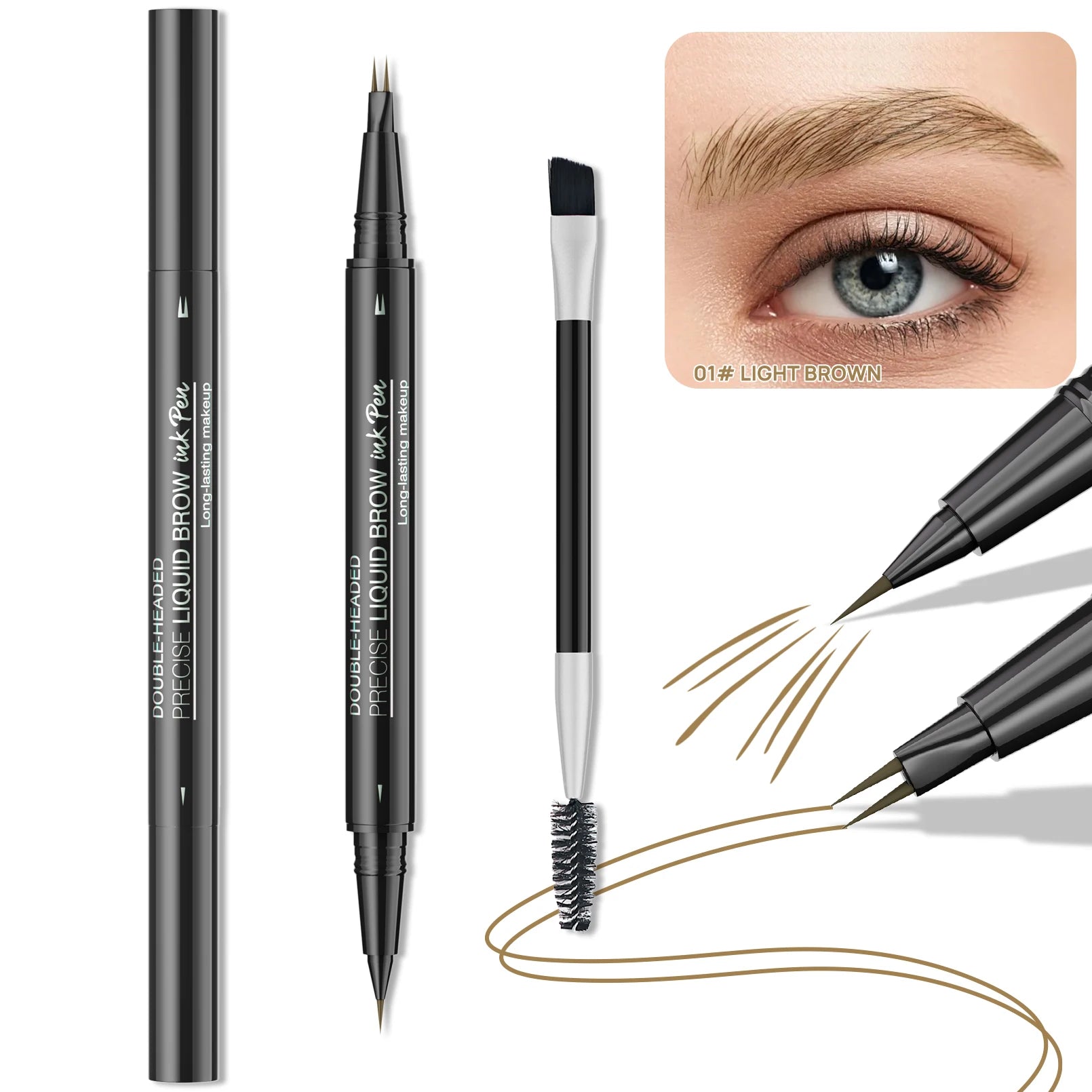 Two-Pronged Eyebrow Pencil Waterproof Sweatproof Non-smudging Multifunctional Natural Eyebrow Pencil Makeup Cosmetics Qme 9708-1