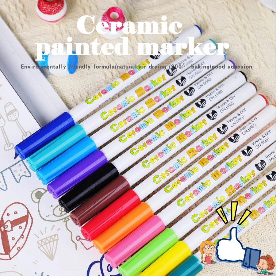 GN 12/24 Colors Ceramic Markers,Non-Toxic Ceramic Paint Pens,DIY Art Marker, for Rock Glass Porcelain Drawing Craft Supplies Qme